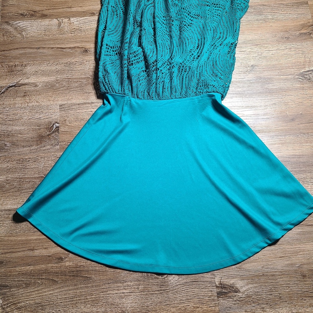 Boho MINI DRESS‎ BABYDOLL GREEN Hippie Pixie Fairy Grunge M Lace Over Lay, Liner - Picture 8 of 10